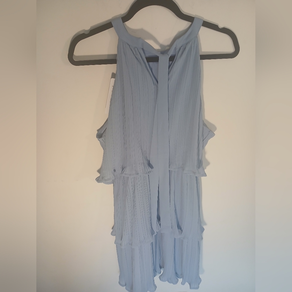 Elegant Blue Pleated Dress - Picture 3 of 12